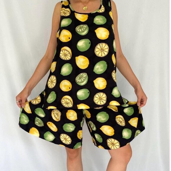 80s vintage novelty fruits print retro summer tank top shorts matching coord set - Picture 1 of 10